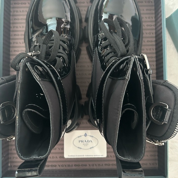 Authentic PRADA Monolith Patent Leather Boots with Side Pouches - Picture 9 of 14
